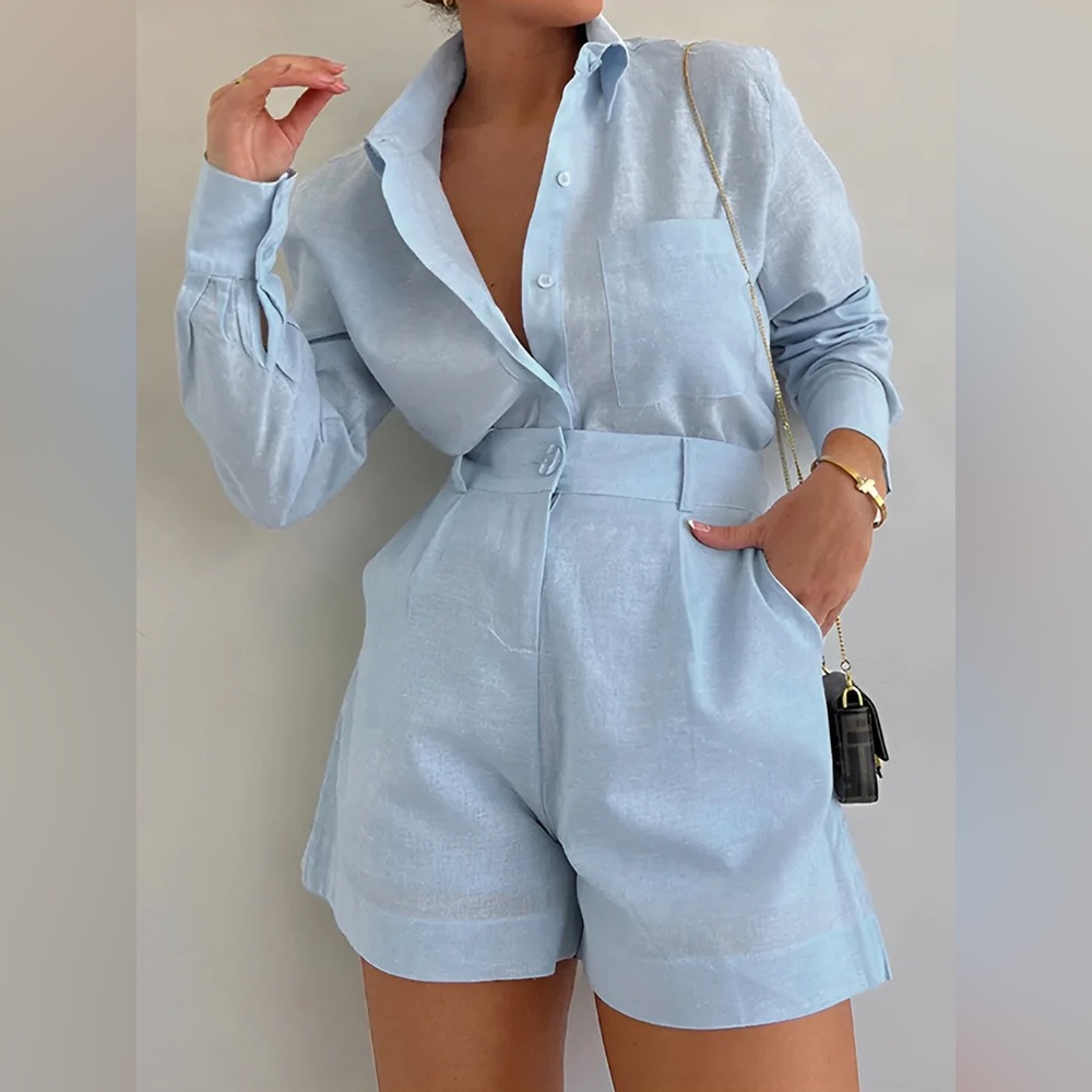 039. Commense Long Sleeve Loose Shorts Set